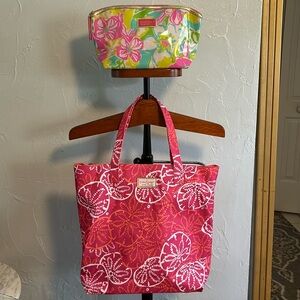 Lilly Pulitzer Tote Bag and Cosmetic Pouch Bright Colors Summer Beach Vibes